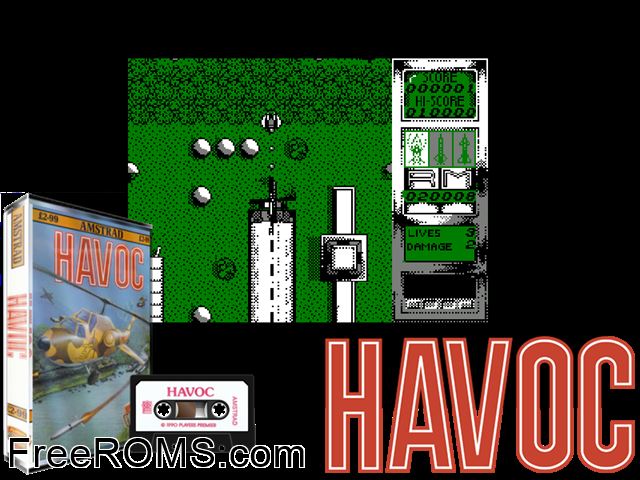 Havoc (UK) (1990) [h1] Amstrad CPC game showing 3D box cover and gameplay screenshot